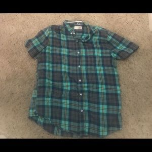 Teal plaid short sleeve button down shirt